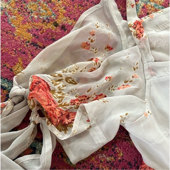 Free People | Women’s Grey/Coral Floral Tied To You Cold-Shoulder Midi Dress S - Picture 10 of 15